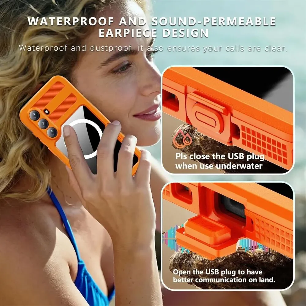 Waterproof Case for Samsung Galaxy S26 Plus MagSafe Rugged Shockproof Orange